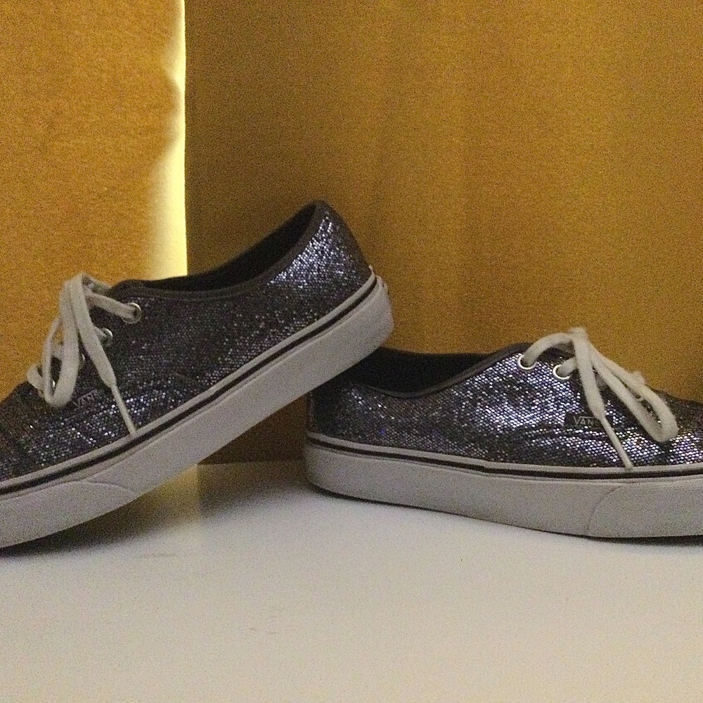 silver sparkly Vans